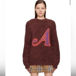 Awake NY Brown “A” Boucle Knit Pullover Sweatshirt Sweater Size S